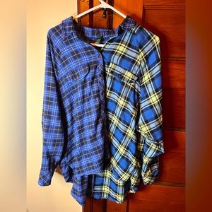 Split Plaid Button Up